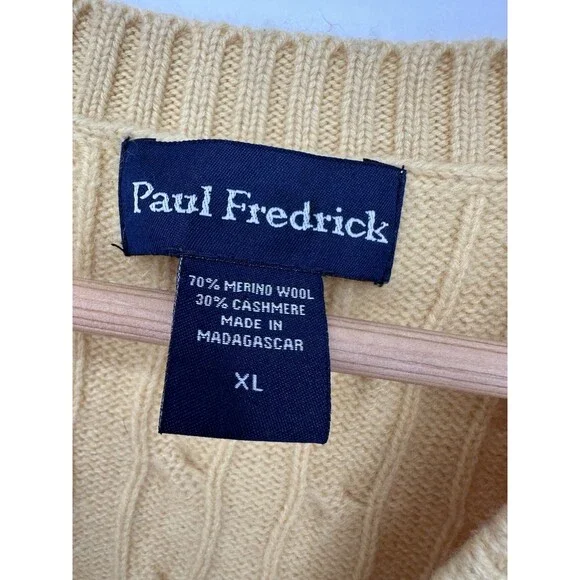 Paul Fredrick Cashmere Merino Wool Yello Cable Knit Sweater Vest Men’s Sz XLarge - Picture 3 of 8